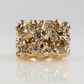 1.21cts TW Diamond 10kt Gold Nugget Ring -Evaluated By Our Certified Gemologist-AGS/GIA