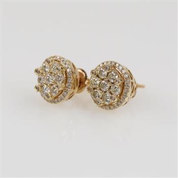 1.21cts TW Diamond 14kt Gold Stud Earrings-Evaluated By Our Certified Gemologist-AGS/GIA