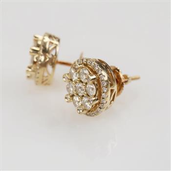 1.21cts TW Diamond 14kt Gold Stud Earrings-Evaluated By Our Certified Gemologist-AGS/GIA