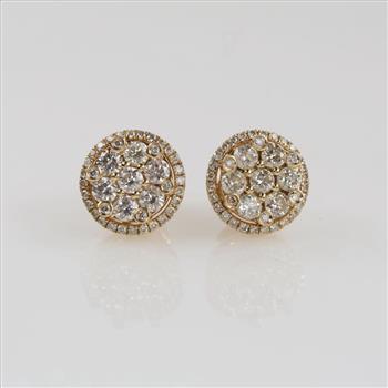 1.21cts TW Diamond 14kt Gold Stud Earrings-Evaluated By Our Certified Gemologist-AGS/GIA