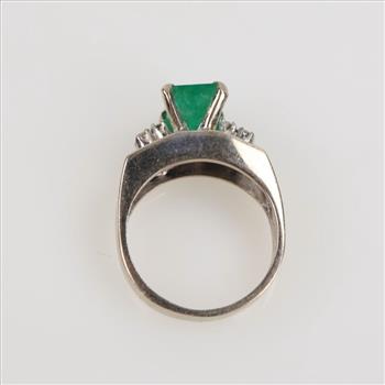 1.25cts TW Emerald And Diamond 14kt White Gold Ring- Evaluated By Our Certified Gemologist-AGS/GIA