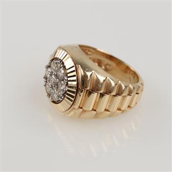 1.26cts TW Diamond 14kt Gold Signet Ring-Evaluated By Our Certified Gemologist-AGS/GIA