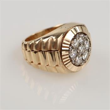 1.26cts TW Diamond 14kt Gold Signet Ring-Evaluated By Our Certified Gemologist-AGS/GIA