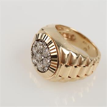 1.26cts TW Diamond 14kt Gold Signet Ring-Evaluated By Our Certified Gemologist-AGS/GIA