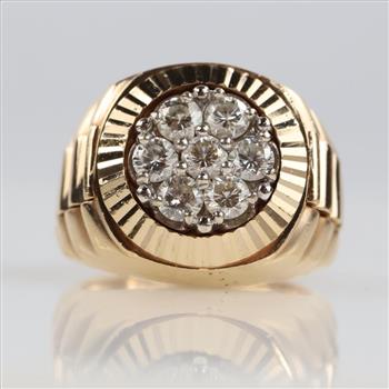 1.26cts TW Diamond 14kt Gold Signet Ring-Evaluated By Our Certified Gemologist-AGS/GIA