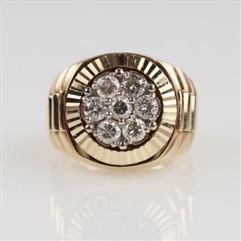 1.26cts TW Diamond 14kt Gold Signet Ring-Evaluated By Our Certified Gemologist-AGS/GIA