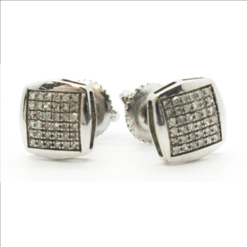 1 2g 10kt White Gold Earrings With Diamond Chip Accents Property Room 12g 10kt White Gold Earrings With Diamond Chip Accents