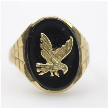 12k Gold Black Onyx Eagle Ring
