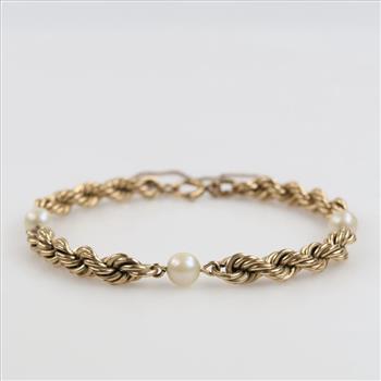 12kt GF Pearl Accent Rope Link Bracelet