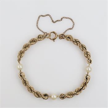 12kt GF Pearl Accent Rope Link Bracelet