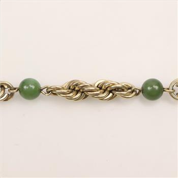12kt GF Rope Chain Green Stone Bracelet