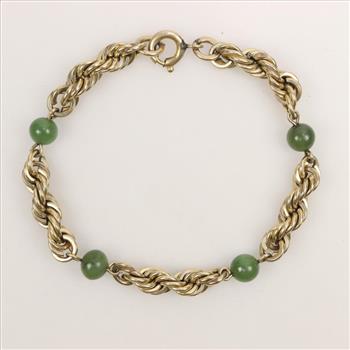 12kt GF Rope Chain Green Stone Bracelet