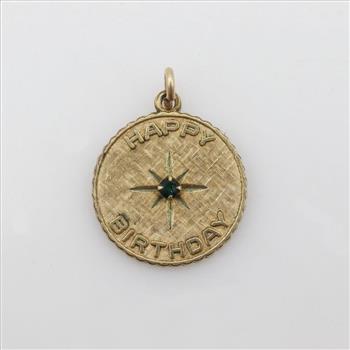 12kt Gold-filled Green Stone Happy Birthday Pendant