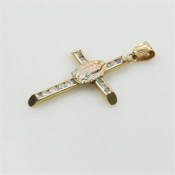 12kt Tri Color Gold Clear Stone Cross Pendant