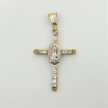 12kt Tri Color Gold Clear Stone Cross Pendant