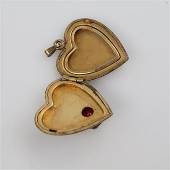 12kt Tri-Color GF Red Stone Heart Locket Pendant