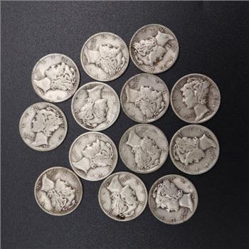 13 US Mercury Silver Dimes