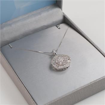 1.34cts TW Diamond Pendant With Necklace 14kt White Gold