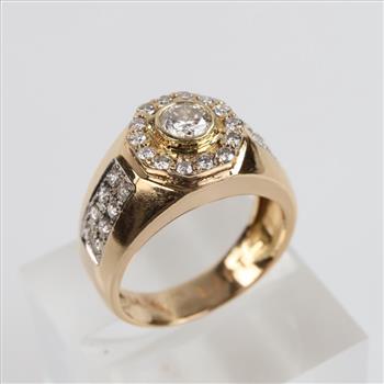 1.35cts TW Diamond 18kt Gold Signet Ring-Evaluated By Our Certified Gemologist-AGS/GIA