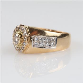 1.35cts TW Diamond 18kt Gold Signet Ring-Evaluated By Our Certified Gemologist-AGS/GIA