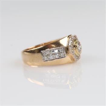 1.35cts TW Diamond 18kt Gold Signet Ring-Evaluated By Our Certified Gemologist-AGS/GIA