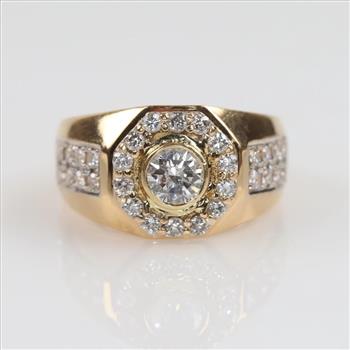 1.35cts TW Diamond 18kt Gold Signet Ring-Evaluated By Our Certified Gemologist-AGS/GIA