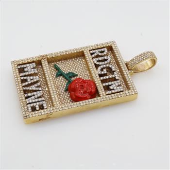 13.83ctTW Diamond 14kt Gold Rose Rectangular Pendant -Evaluated By Our Certified Gemologist-AGS/GIA