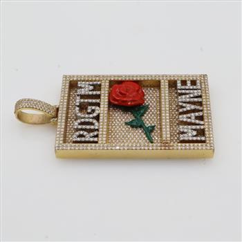 13.83ctTW Diamond 14kt Gold Rose Rectangular Pendant -Evaluated By Our Certified Gemologist-AGS/GIA