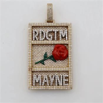 13.83ctTW Diamond 14kt Gold Rose Rectangular Pendant -Evaluated By Our Certified Gemologist-AGS/GIA