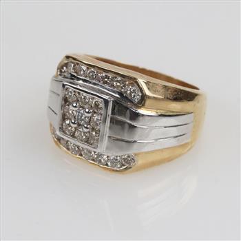 1.38cts Diamond 14kt Two Tone Gold Signet Ring