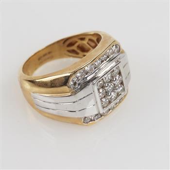 1.38cts Diamond 14kt Two Tone Gold Signet Ring