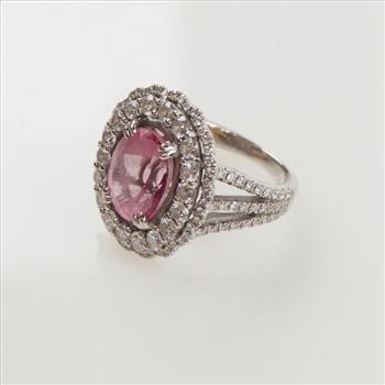 1.42ctTW Diamond Pink Topaz 18kt White Gold Halo Ring - Evaluated By Certified Gemologist-AGS/GIA
