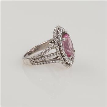1.42ctTW Diamond Pink Topaz 18kt White Gold Halo Ring - Evaluated By Certified Gemologist-AGS/GIA