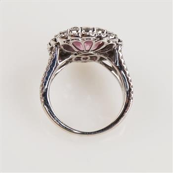 1.42ctTW Diamond Pink Topaz 18kt White Gold Halo Ring - Evaluated By Certified Gemologist-AGS/GIA