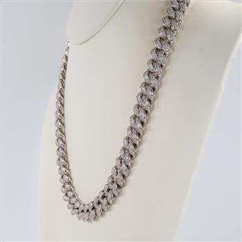 14.32ctTW Diamond Sterling Silver Curb Link Necklace-Evaluated By Our Certified Gemologist-AGS/GIA