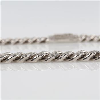 14.32ctTW Diamond Sterling Silver Curb Link Necklace-Evaluated By Our Certified Gemologist-AGS/GIA