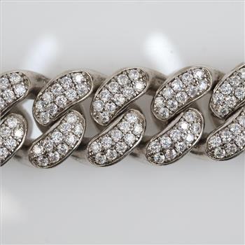 14.32ctTW Diamond Sterling Silver Curb Link Necklace-Evaluated By Our Certified Gemologist-AGS/GIA