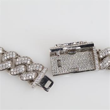 14.32ctTW Diamond Sterling Silver Curb Link Necklace-Evaluated By Our Certified Gemologist-AGS/GIA