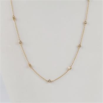 1.44cts TW Diamond Bezel 14kt Gold Necklace -Evaluated By Our Certified Gemologist-AGS/GIA