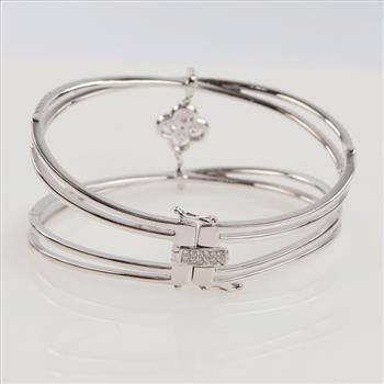 1.44ctTW Diamond 14kt White Gold Double Banded Hinged Bangle-Evaluated By Certified Gemologist/GIA