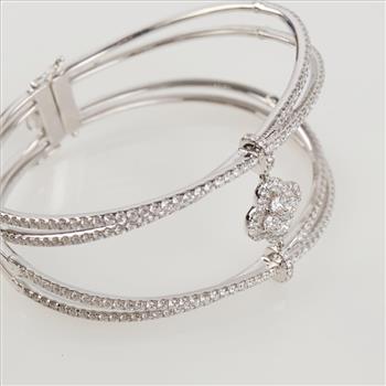 1.44ctTW Diamond 14kt White Gold Double Banded Hinged Bangle-Evaluated By Certified Gemologist/GIA