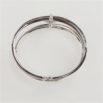 1.44ctTW Diamond 14kt White Gold Double Banded Hinged Bangle-Evaluated By Certified Gemologist/GIA