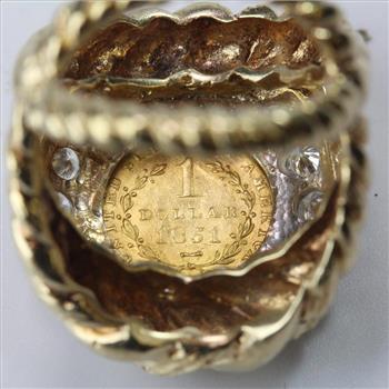 14k Gold 1.20ct TW Diamond And Liberty Head Gold Coin Ring - Evaluated By Independent Specialist