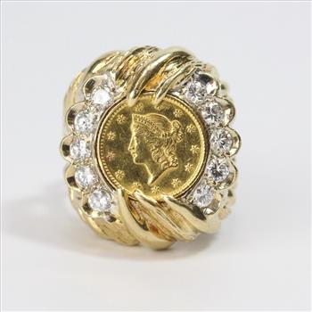 14k Gold 1.20ct TW Diamond And Liberty Head Gold Coin Ring - Evaluated By Independent Specialist