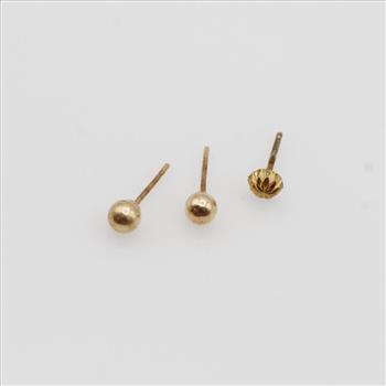 14k Gold Earrings, 3 Pieces