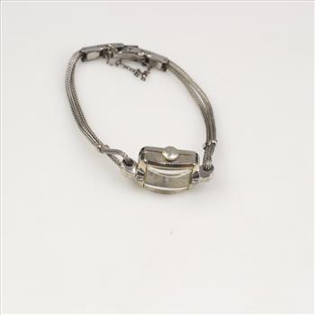 14k White Gold Diamond Banner Precision Antique Watch