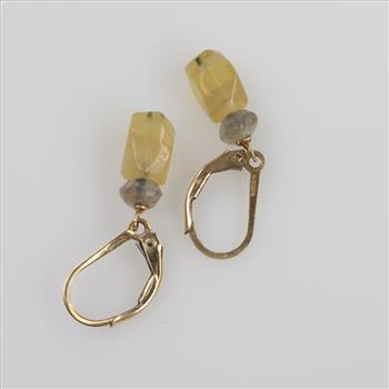 14kt GF Clear And Yellow Stone Dangle Earrings