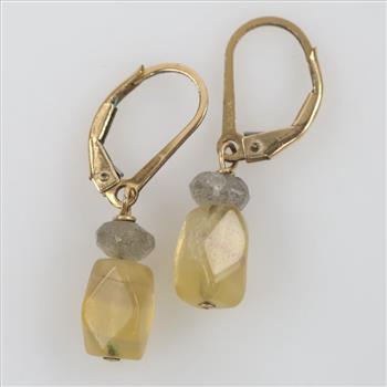 14kt GF Clear And Yellow Stone Dangle Earrings