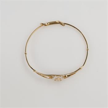 14kt GF Iridescent Stone Religious Heart Bangle Bracelet