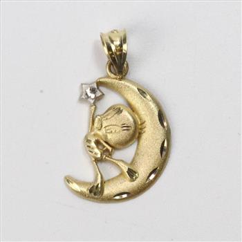 14Kt Gold, 1.39g, Crescent Moon And Tweety Bird Pendant